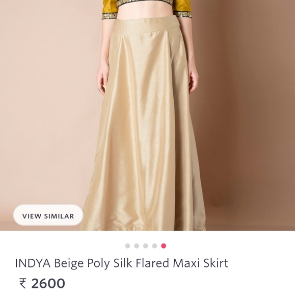 Size- XS, Indya beige poly silk flared ethnic skirt for women - Picture 2 of 7
